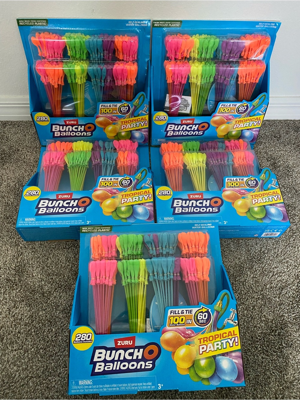 5 boxes Brand New Tropical Party - Neon Multi-Color (Pack) water balloons